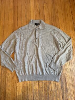 Ponte Vecchio Sweater Mens Large Beige Pure New Wool Collared Pullover Italy